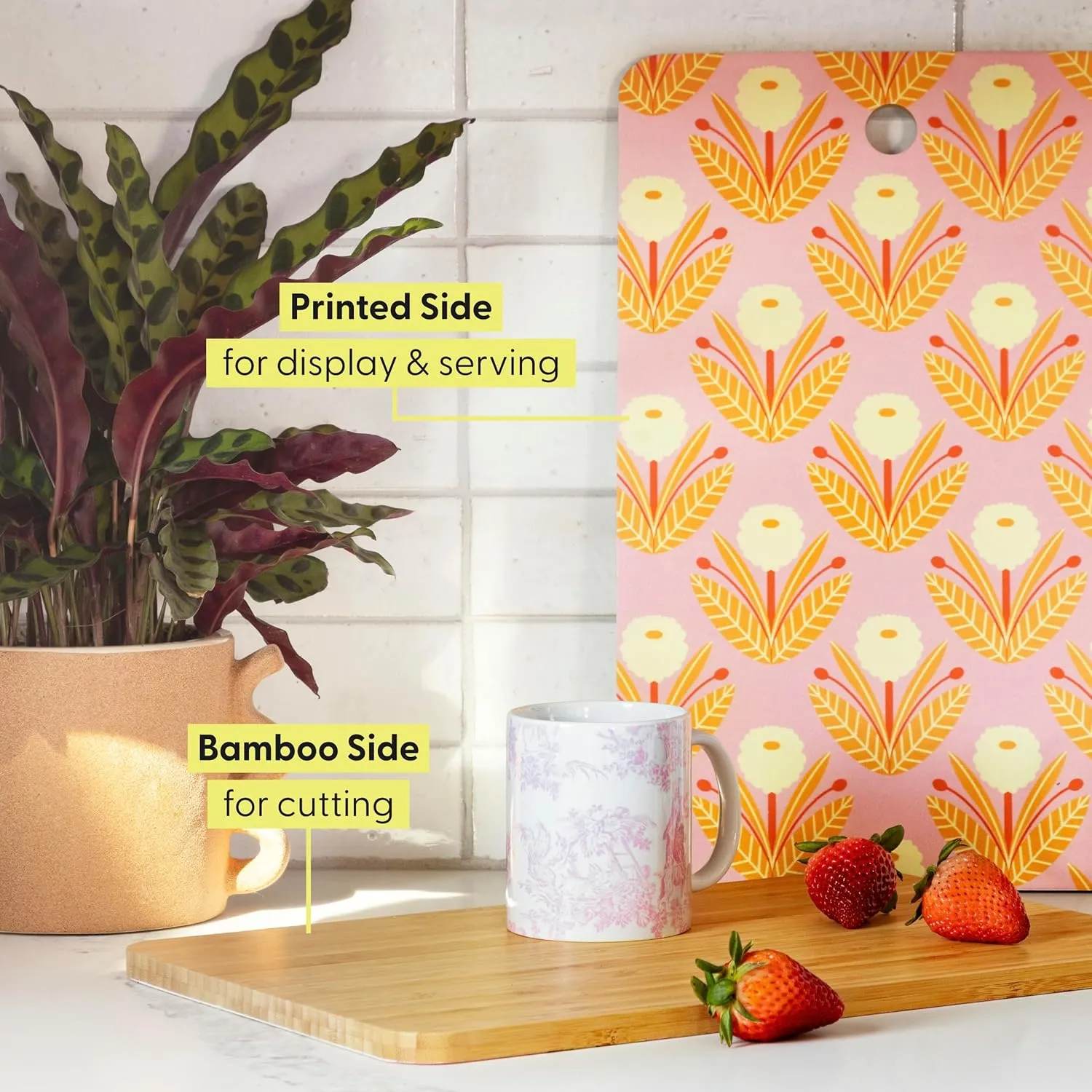 Society6 Bamboo Cutting Board- Kitchen Decor by Emanuela Carratoni - Unique Cutting Boards for Kitchen, 16" x 10.5" x 0.5", Boho Chevron