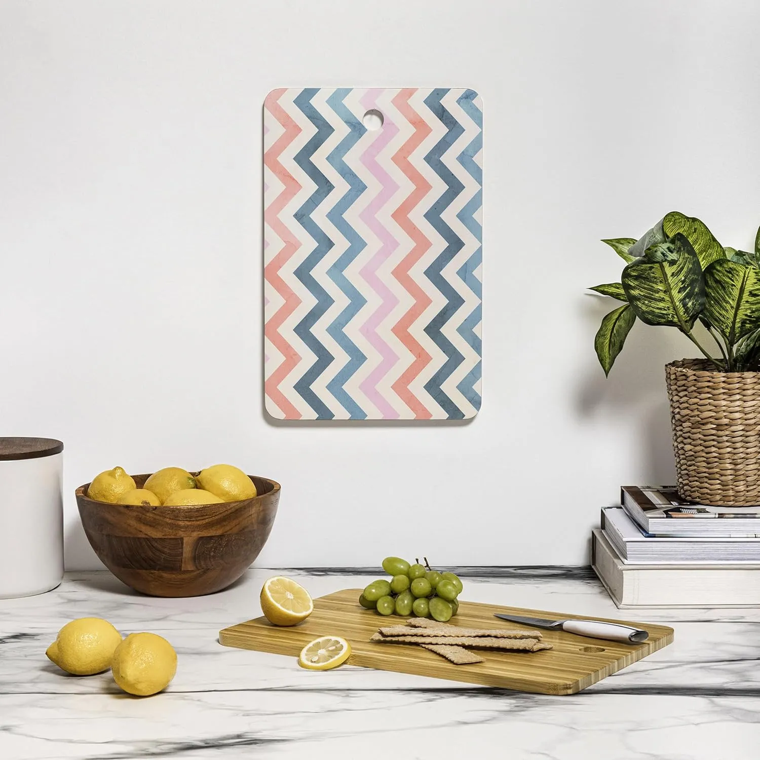 Society6 Bamboo Cutting Board- Kitchen Decor by Emanuela Carratoni - Unique Cutting Boards for Kitchen, 16" x 10.5" x 0.5", Boho Chevron