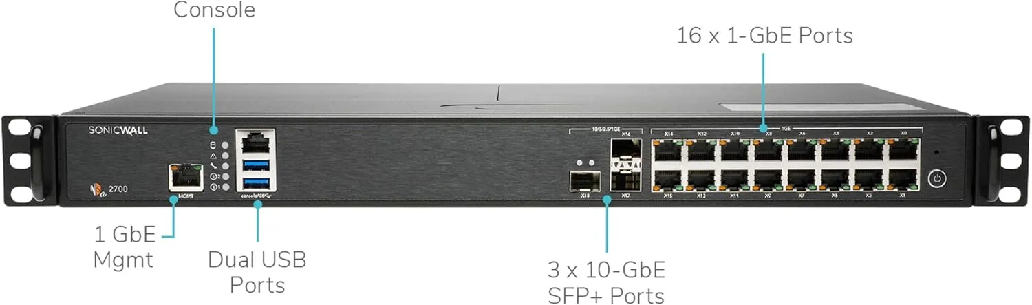 SonicWall NSA 2700 (02-SSC-4324) Bundled with a SonicWall 3YR 8x5 Support for NSA 2700 Series (02-SSC-8361)