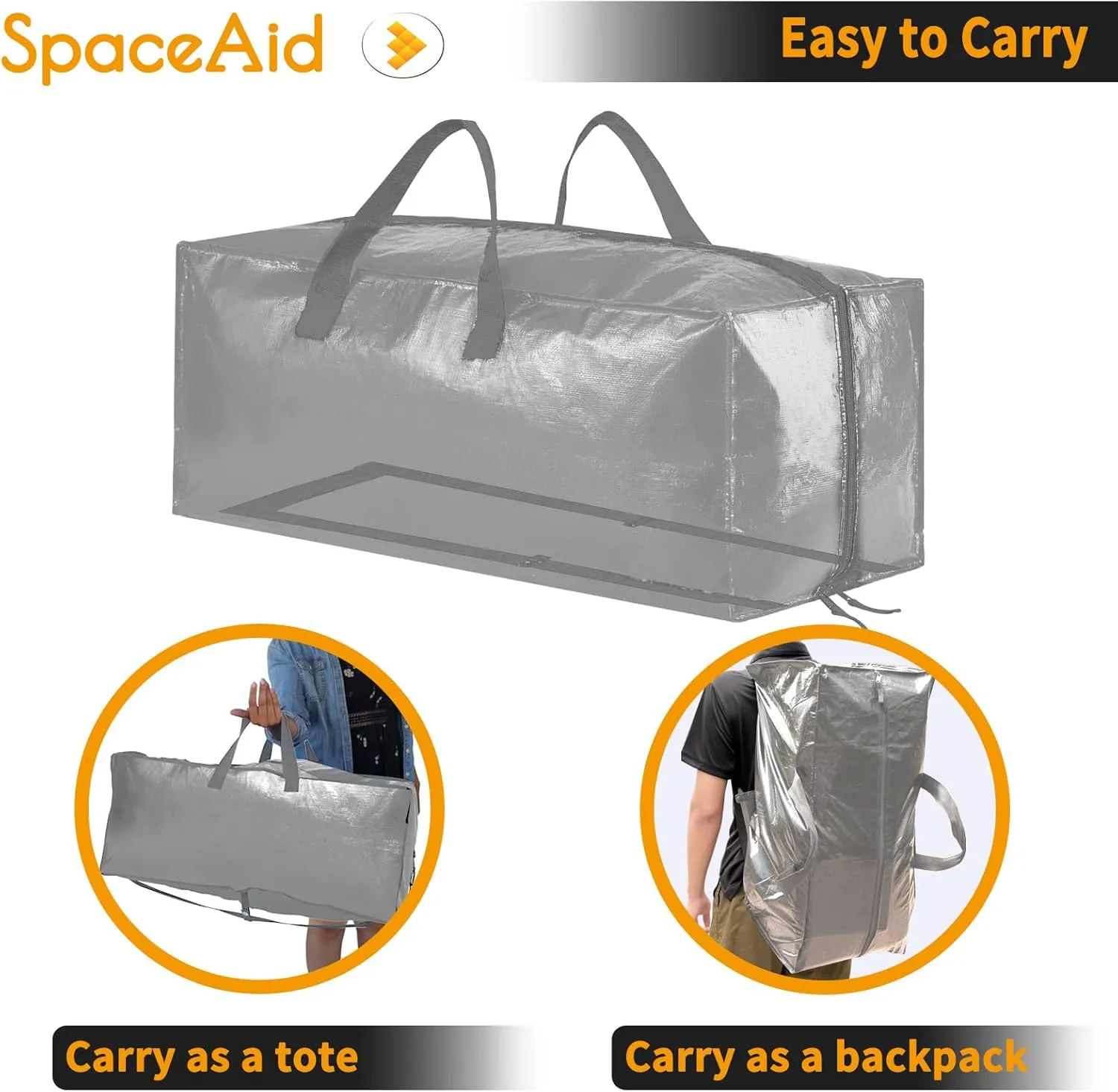SpaceAid Heavy Duty Moving Bags, Extra Large Storage Totes W/Backpack Straps Strong Handles & Zippers, Alternative to Moving Boxes, Packing & Moving Supplies, Gley (8 Pack)