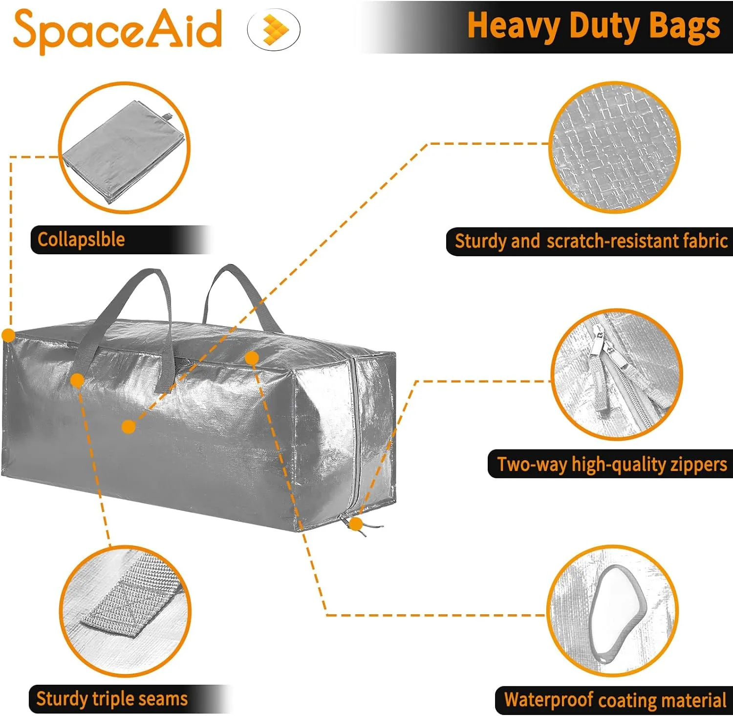 SpaceAid Heavy Duty Moving Bags, Extra Large Storage Totes W/Backpack Straps Strong Handles & Zippers, Alternative to Moving Boxes, Packing & Moving Supplies, Gley (8 Pack)