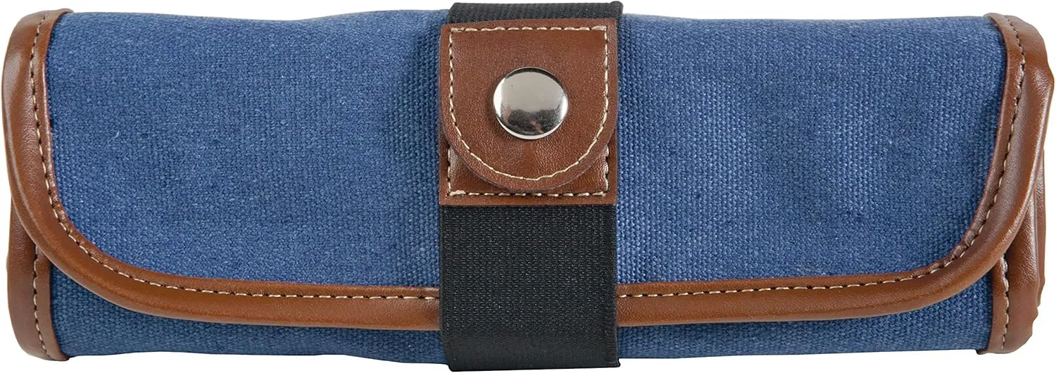 Speedball Art Products 354360 Canvas Pencil Case Roll-Up, Denim W/Brown Trim, Holds up to 36 Pencils