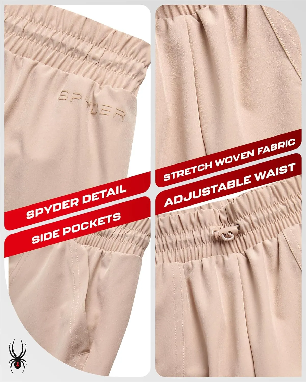 Spyder Womens Athletic Shorts - Stretch Woven Running Shorts for Women with Liner & Elastic Waist for Hiking Gym Casual Wear