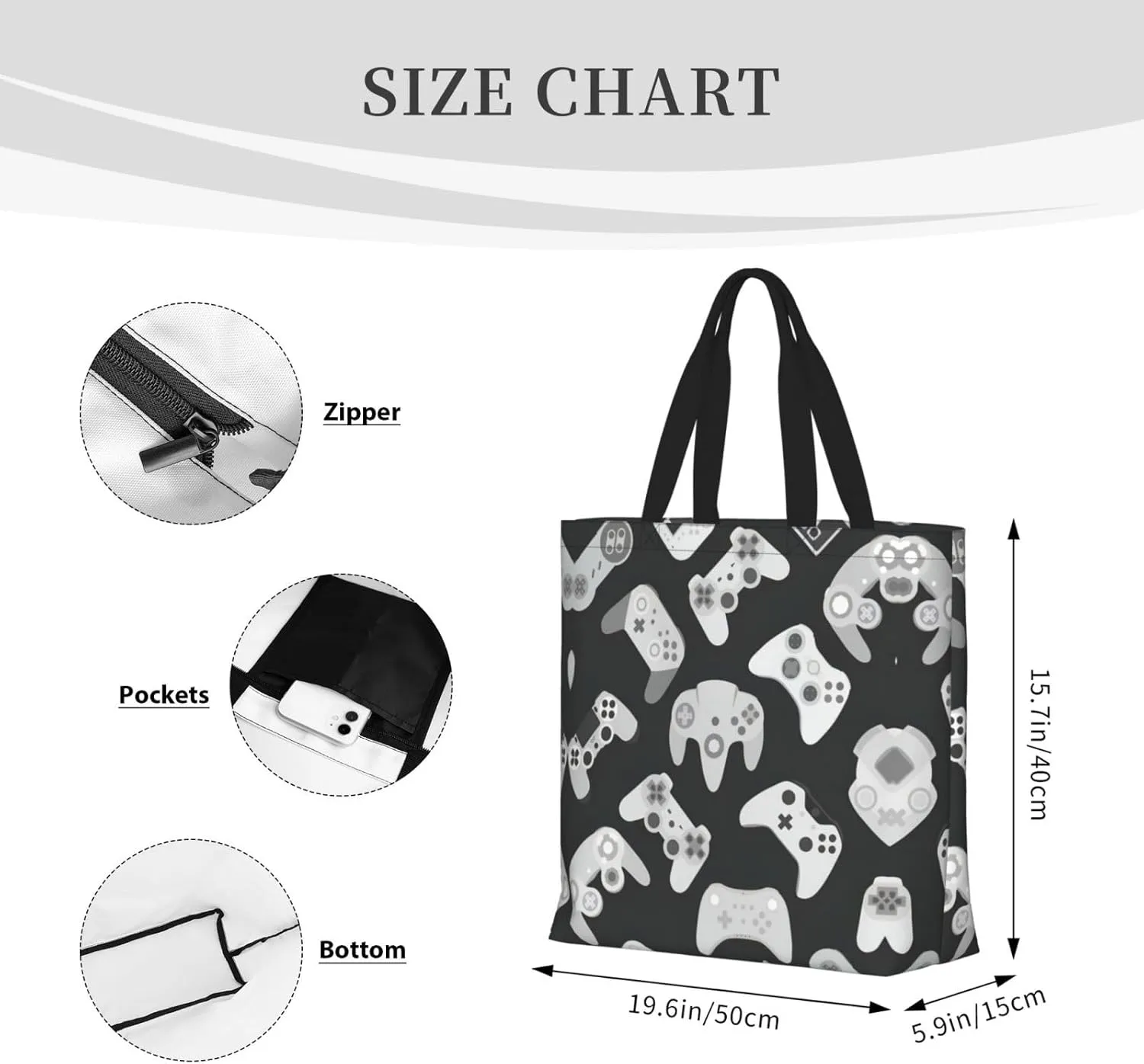 SSIMOO Game Controller Stylish Zipper Shopping Bags,Shoulder Bag,The Perfect Blend Of Style And Convenience