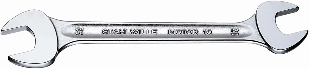 Stahlwille 96400305 Double Open Ended Wrenches, Motor No. 10, 8 Pieces, Size 6mm x 7mm - 20mm x 22mm, 15 deg Offset Angle, 745g Industrial Grade, Chrome Plated, Made in Germany