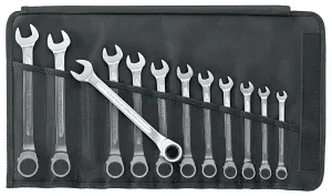 Stahlwille 96411712 Reversible Combination Ratcheting Spanners Open-Ratch Set, 12 Pieces, Size 8mm upto 19mm Spanner Openings, 72 Teeth, Bi-Hexagon, Made in Germany