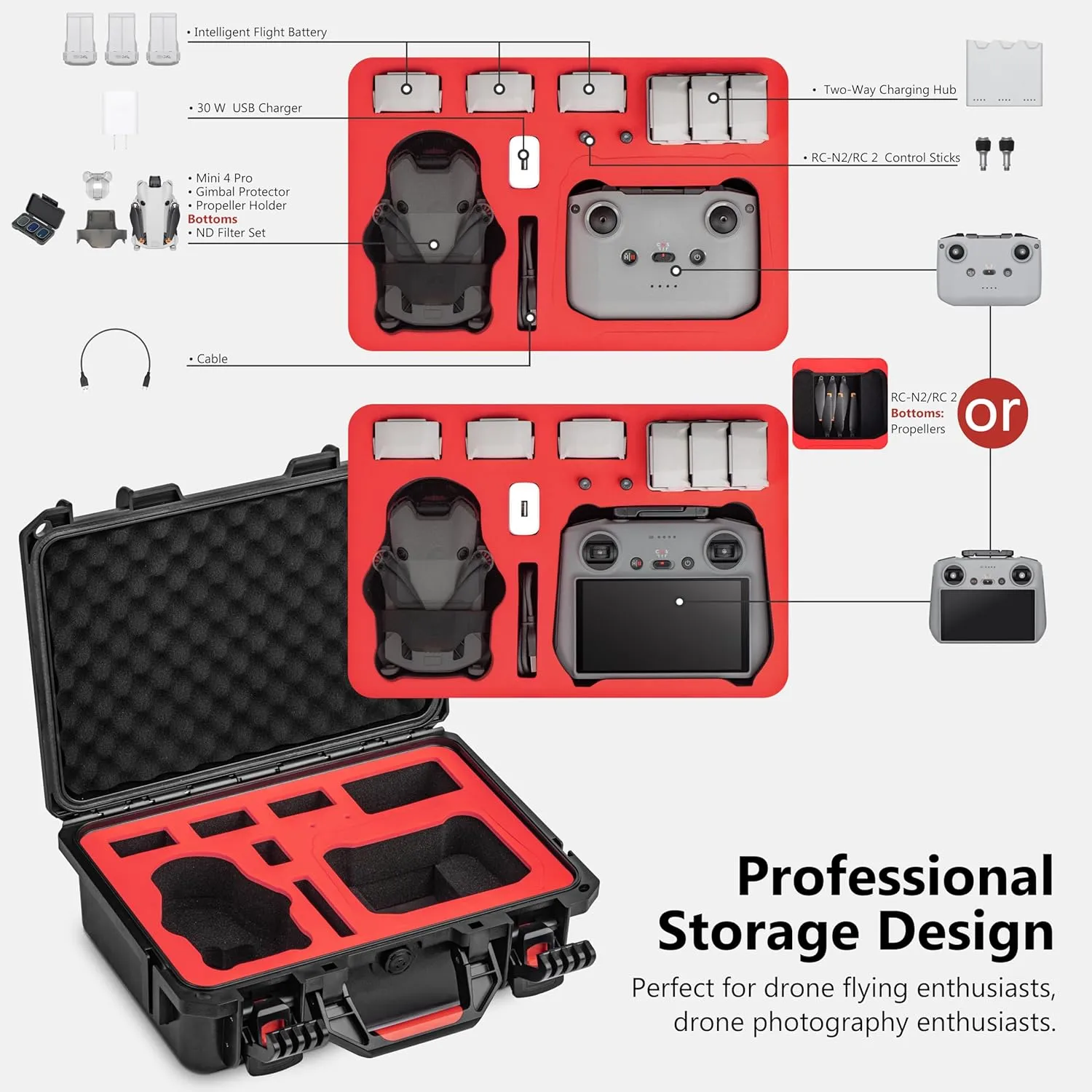 STARTRC PHOTO Mini 4 Pro/3 Case, Portable Hard Waterproof Case for DJI Mini 4 Pro/3, RC2/RC Controller, 7 Battery, Other Accessories