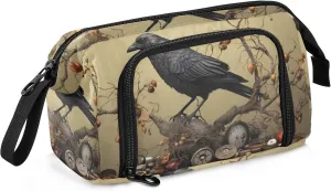 Steampunk Crow Pencil Case Pouch, Large Capacity Dual Zipper Opening Pen Bag Stationary Organizer School Supplies Office Tools for Kids Adults