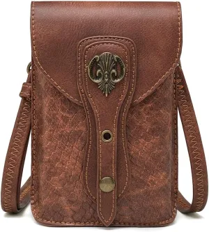 Steampunk Small Crossbody Bag Shoulder Purse Cellphone Wallet Satchel Gothic Waist Fanny Pack Chain Belt Purse Pouch (FBG089BN)