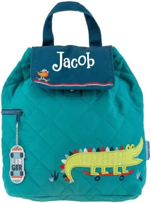 Stephen Joseph Kids Backpack - Personalized Book Bag - Alligator Quilted Bookbag - Back to School Travel Tote Bag with Custom Name