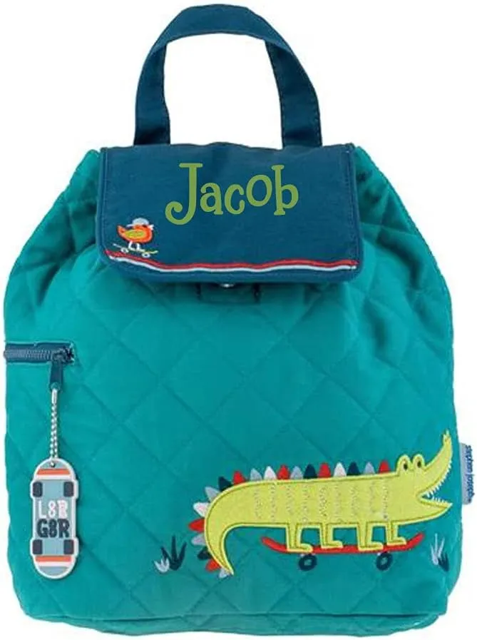 Stephen Joseph Kids Backpack - Personalized Book Bag - Alligator Quilted Bookbag - Back to School Travel Tote Bag with Custom Name