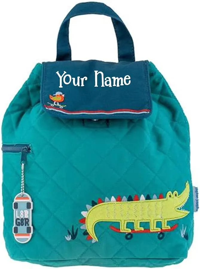 Stephen Joseph Kids Backpack - Personalized Book Bag - Alligator Quilted Bookbag - Back to School Travel Tote Bag with Custom Name