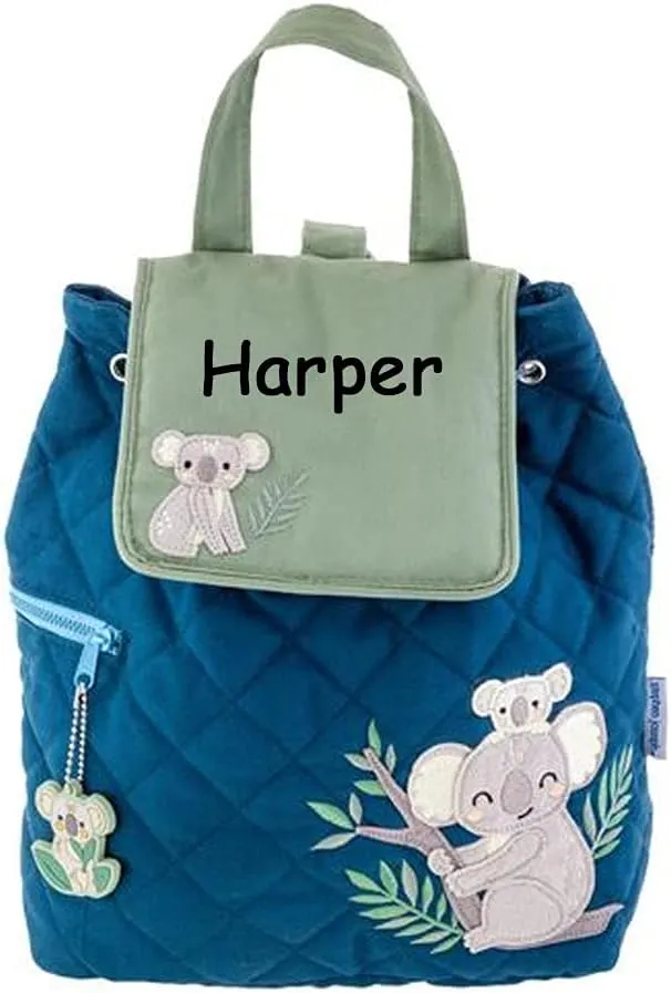 Stephen Joseph Kids Backpack - Personalized Book Bag - Koala Animal Print Quilted Bookbag - Back to School Travel Tote Bag with Custom Name