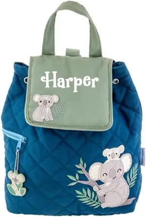 Stephen Joseph Kids Backpack - Personalized Book Bag - Koala Animal Print Quilted Bookbag - Back to School Travel Tote Bag with Custom Name
