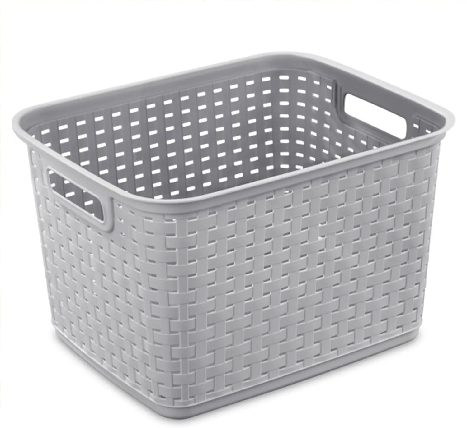Sterilite 6-Pack Tall Weave Basket, Wicker-Style Plastic Open Storage Bin, Cement Gray - Multi-Purpose Decorative Organizer for Laundry Area, Shelves, Closets, Pantries, Living Rooms or Offices
