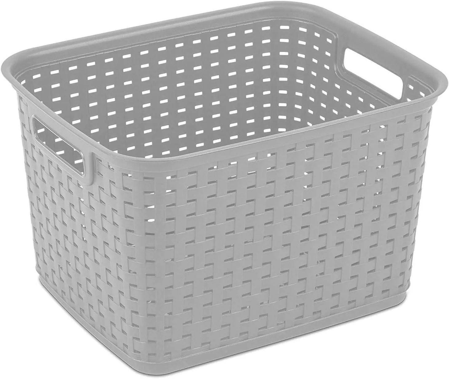 Sterilite 6-Pack Tall Weave Basket, Wicker-Style Plastic Open Storage Bin, Cement Gray - Multi-Purpose Decorative Organizer for Laundry Area, Shelves, Closets, Pantries, Living Rooms or Offices