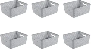 Sterilite Short Basket, Plastic Decorative Storage Basket for Organizing the Classroom, Closet, Bedroom, and Laundry Room, Gray, 6-Pack