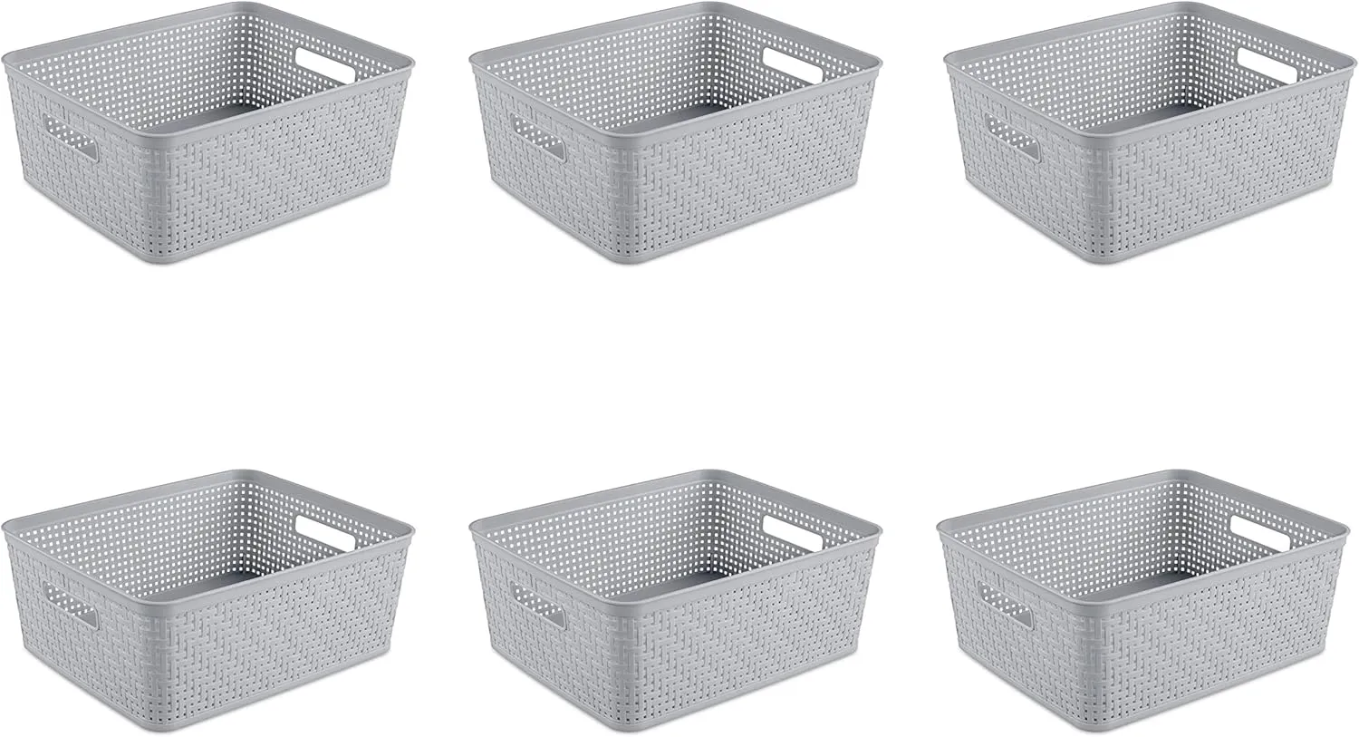Sterilite Short Basket, Plastic Decorative Storage Basket for Organizing the Classroom, Closet, Bedroom, and Laundry Room, Gray, 6-Pack