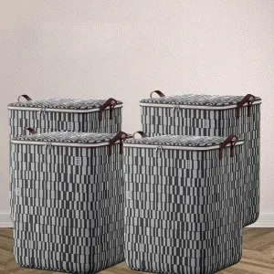 Storage Bins with Lids Non-woven Sturdy Zipper Storage Bag Foldable Moving Quilt Storage Basket Travel Large-capacity Clothing Storage Bag Organizers for Pillows Blankets Storage (4Pack L)