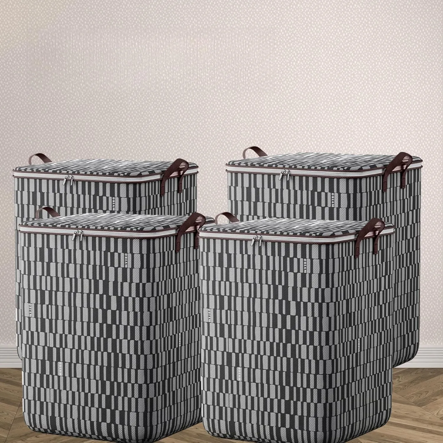 Storage Bins with Lids Non-woven Sturdy Zipper Storage Bag Foldable Moving Quilt Storage Basket Travel Large-capacity Clothing Storage Bag Organizers for Pillows Blankets Storage (4Pack L)