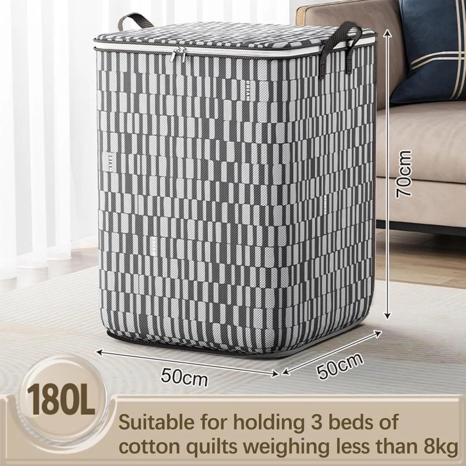 Storage Bins with Lids Non-woven Sturdy Zipper Storage Bag Foldable Moving Quilt Storage Basket Travel Large-capacity Clothing Storage Bag Organizers for Pillows Blankets Storage (4Pack L)