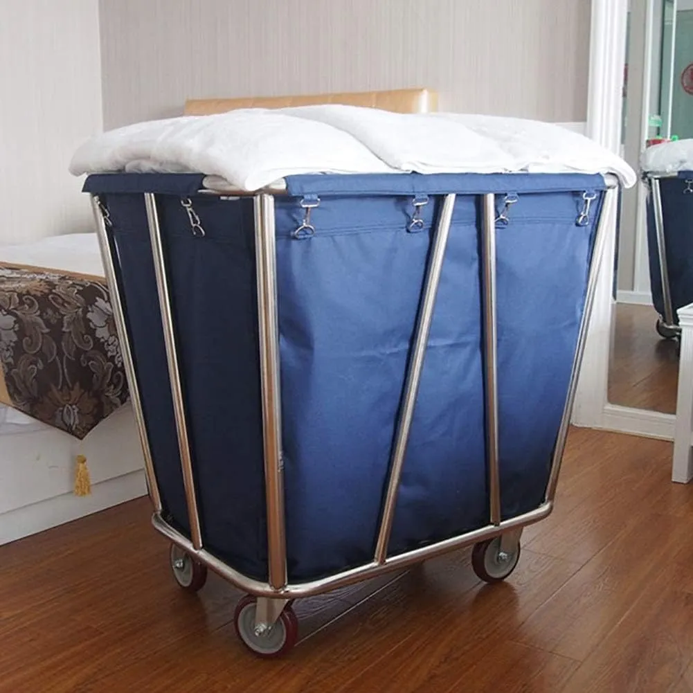 Storage Hand Trucks Kitchen Movable Trolleys Commercial Laundry Sorter Cart Hotel Linen Cart with Handle Lobby Service Rolling Trolley with Movable Bag, 90*65*85Cm, Blue