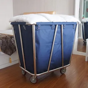 Storage Hand Trucks Kitchen Movable Trolleys Commercial Laundry Sorter Cart Hotel Linen Cart with Handle Lobby Service Rolling Trolley with Movable Bag, 90*65*85Cm, Blue