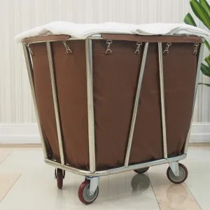 Storage Hand Trucks Kitchen Movable Trolleys Commercial Laundry Sorter Cart Hotel Linen Cart with Handle Lobby Service Rolling Trolley with Movable Bag, 90*65*85Cm, Brown