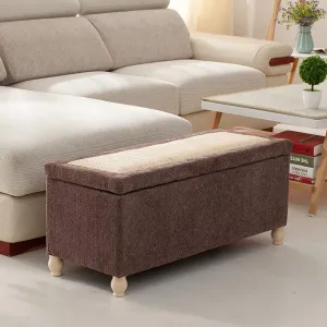 Storage Ottoman Bench,Linen Upholstered Footstool Sofa Stool Storage Box Rattan Weaving lid Entrance Shoe Changing Bench-Coffee 24x16x17in