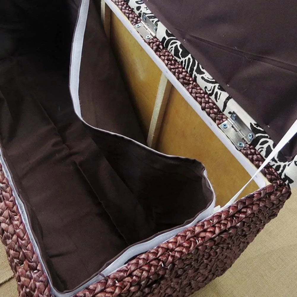 Storage Ottoman Bench,Rattan Weaving Upholstered Footstool Footrest Stool Toy Chest Entrance Shoe Changing Bench-Coffee 31.99