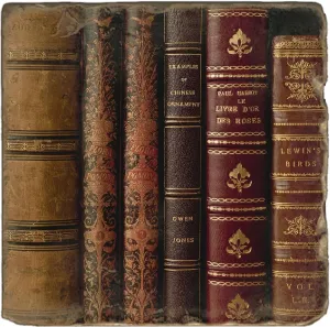 Studio Vertu, Set of 4, Leather Books Tumbled Botticino Marble 4.25" Coasters