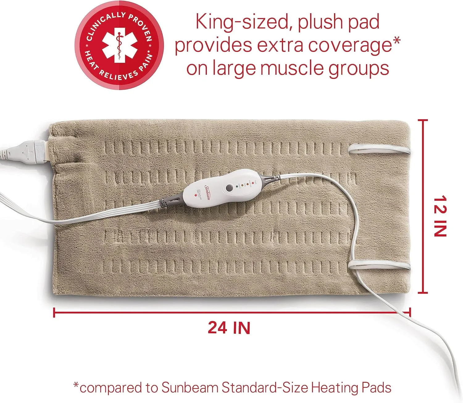 Sunbeam® Premium Sunbeam® Heating Pad with Compact Storage, King Size, Beige