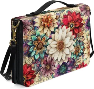 Suobstales Boho Mandala Flower Print Bible Covers with Shoulder Strap PU Leather Bible Case for Women Men Bible Bag Tote Book Carrying Case Christian Bible Accessories with Handle, M