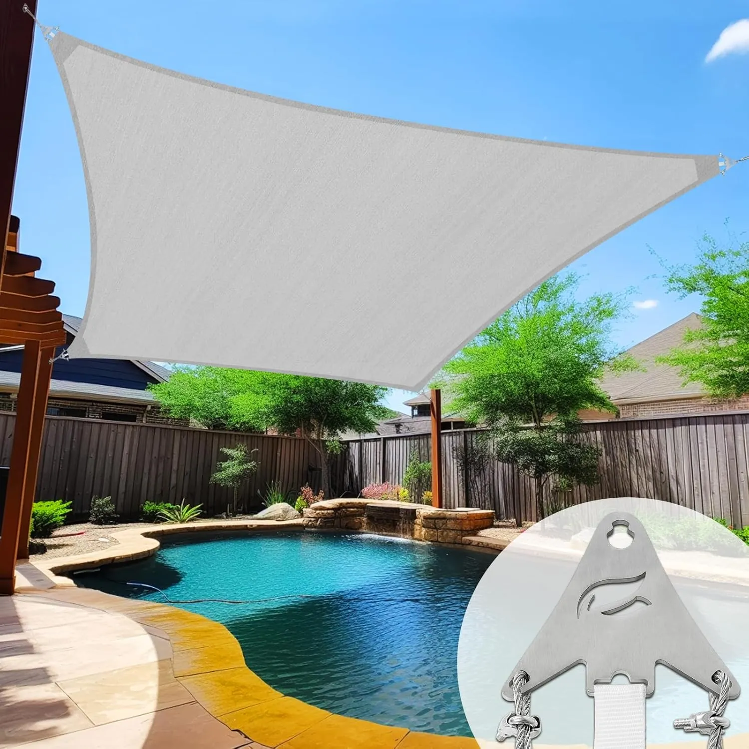 Super Ring 12'x16' Light Gray Rectangle Sun Shade Sail, Commercial Grade UPF50 Canopy, 280 GSM Heavy Duty Fabric, 98% UV Blockage, Reinforced Corners & Edges Design