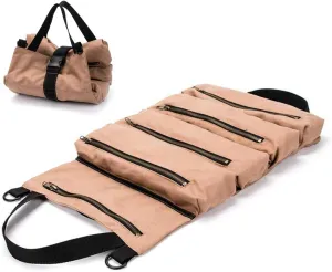 Super Tool Roll Up Bag/pouch,durable Canvas Wrench Tool Roll Up Pouch With 5 Zipper Pockets,car Back Seat Organizer/Khaki