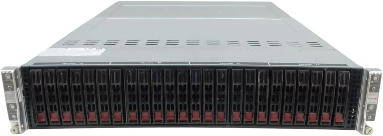 Supermicro 2U SYS-2028TP-HTTR, 8X Xeon E5-2667 V4 3.2GHz 8-Core CPU, 256GB Memory, 24x Trays (BYO SFF SATA Drives), 10GbE RJ45, Rails (Renewed)