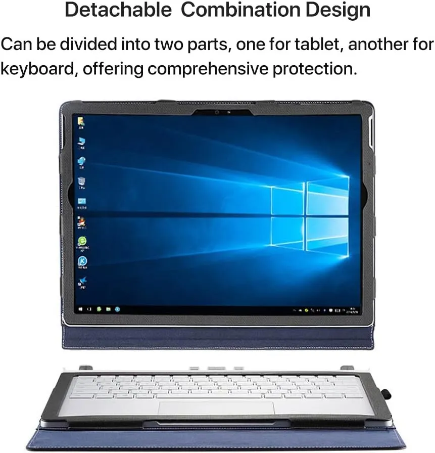 Surface Book 3/2 (15 inch) Sleeve Case, Ronuo Synthetic Leather Detachable Magnetic Adsorption with Elastic Bandage [Stylus Holder Loop] Folio Flip Breathable Protective Case Cover (Navy Blue)