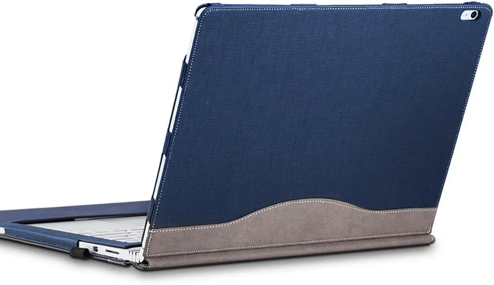 Surface Book 3/2 (15 inch) Sleeve Case, Ronuo Synthetic Leather Detachable Magnetic Adsorption with Elastic Bandage [Stylus Holder Loop] Folio Flip Breathable Protective Case Cover (Navy Blue)