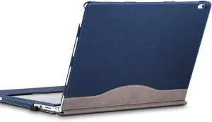 Surface Book 3/2 (15 inch) Sleeve Case, Ronuo Synthetic Leather Detachable Magnetic Adsorption with Elastic Bandage [Stylus Holder Loop] Folio Flip Breathable Protective Case Cover (Navy Blue)