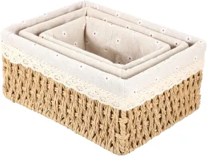 Sustainable Rattan Baskets Set of 3 Versatile Desktop Storage Baskets Neat and Tidy Living Space