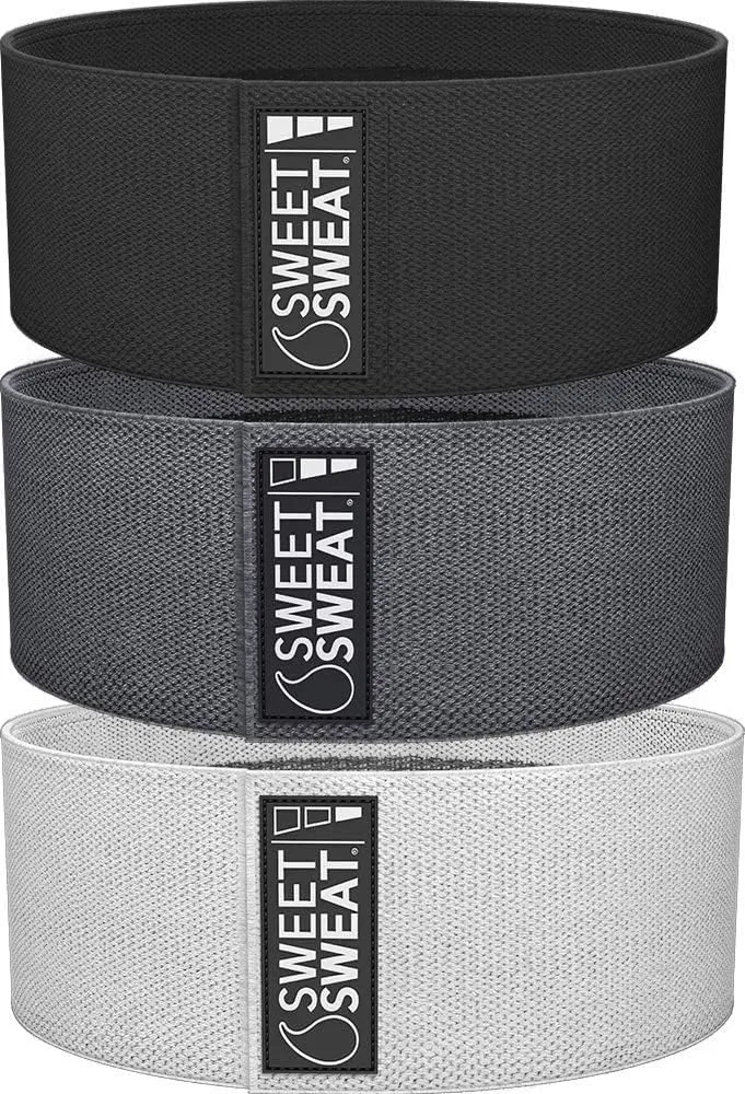 Sweet Sweat Hip Bands and Resistance Set with 3 Levels of Resistance | Non-Slip Fabric Booty Bands for Squats & Lunges | Includes Free Mesh Carrying Bag