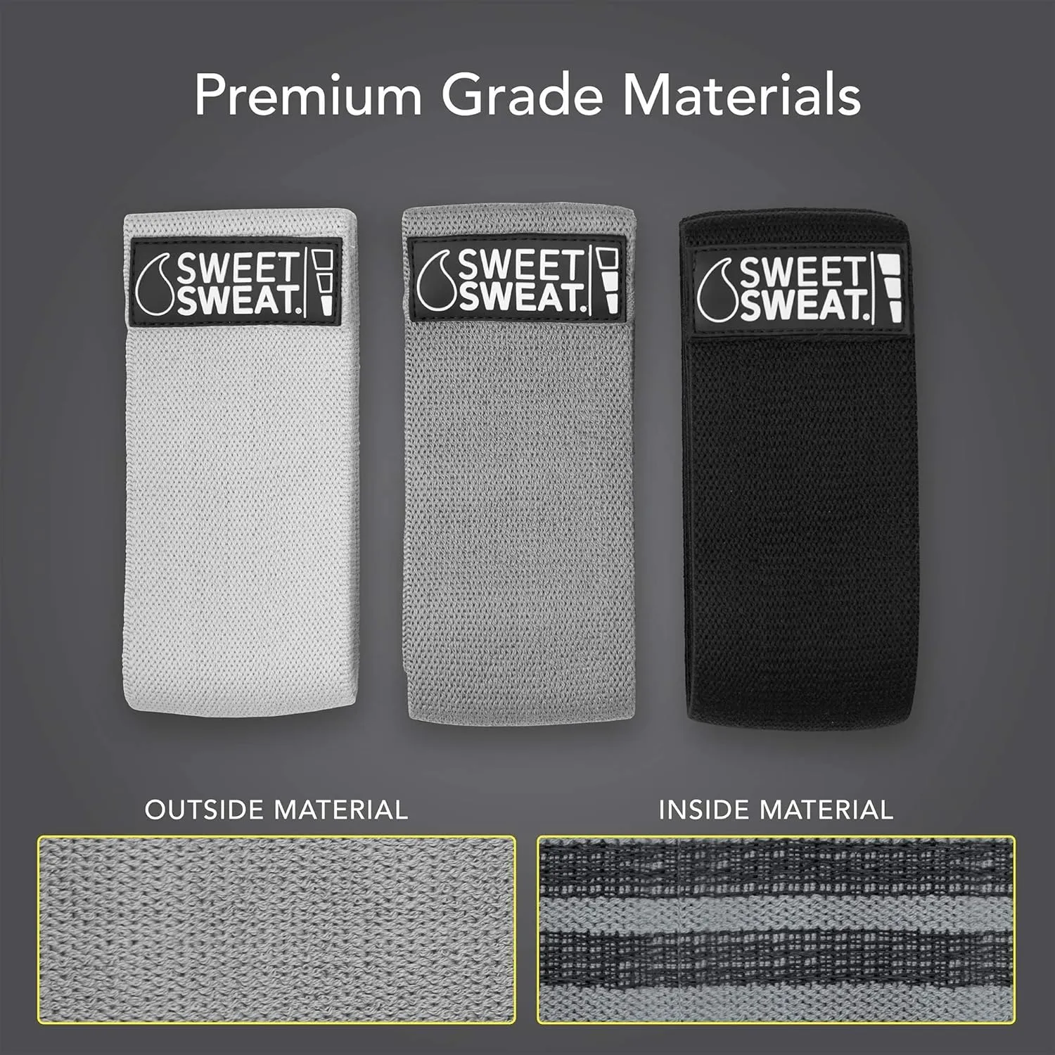 Sweet Sweat Hip Bands and Resistance Set with 3 Levels of Resistance | Non-Slip Fabric Booty Bands for Squats & Lunges | Includes Free Mesh Carrying Bag