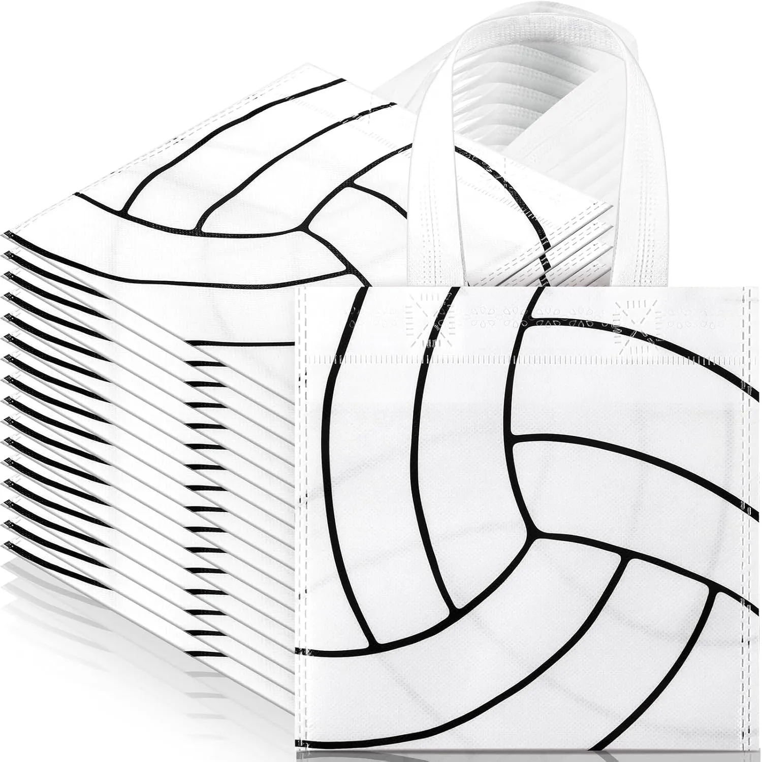 Sweetude 12 Pcs Volleyball Party Gift Bags Sports Theme Candy Goodie Bags 7.8 x 7.8 Inch Volleyball Non Woven Totes with Handles for Sports Party Favors Birthday Decor Supplies