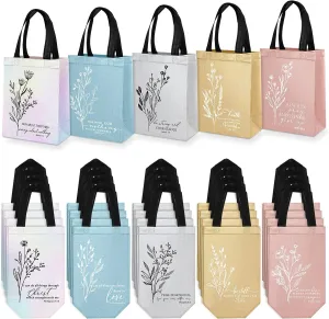Sweetude 60 Pcs Christian Gift Bags Bulk,Non Woven Church Welcome Totes for Fathers Day,Medium Floral Bible Verse Bags with Handle,Reusable Religious Totes for Mom,Dad,Church Visitors(Mild Colors)