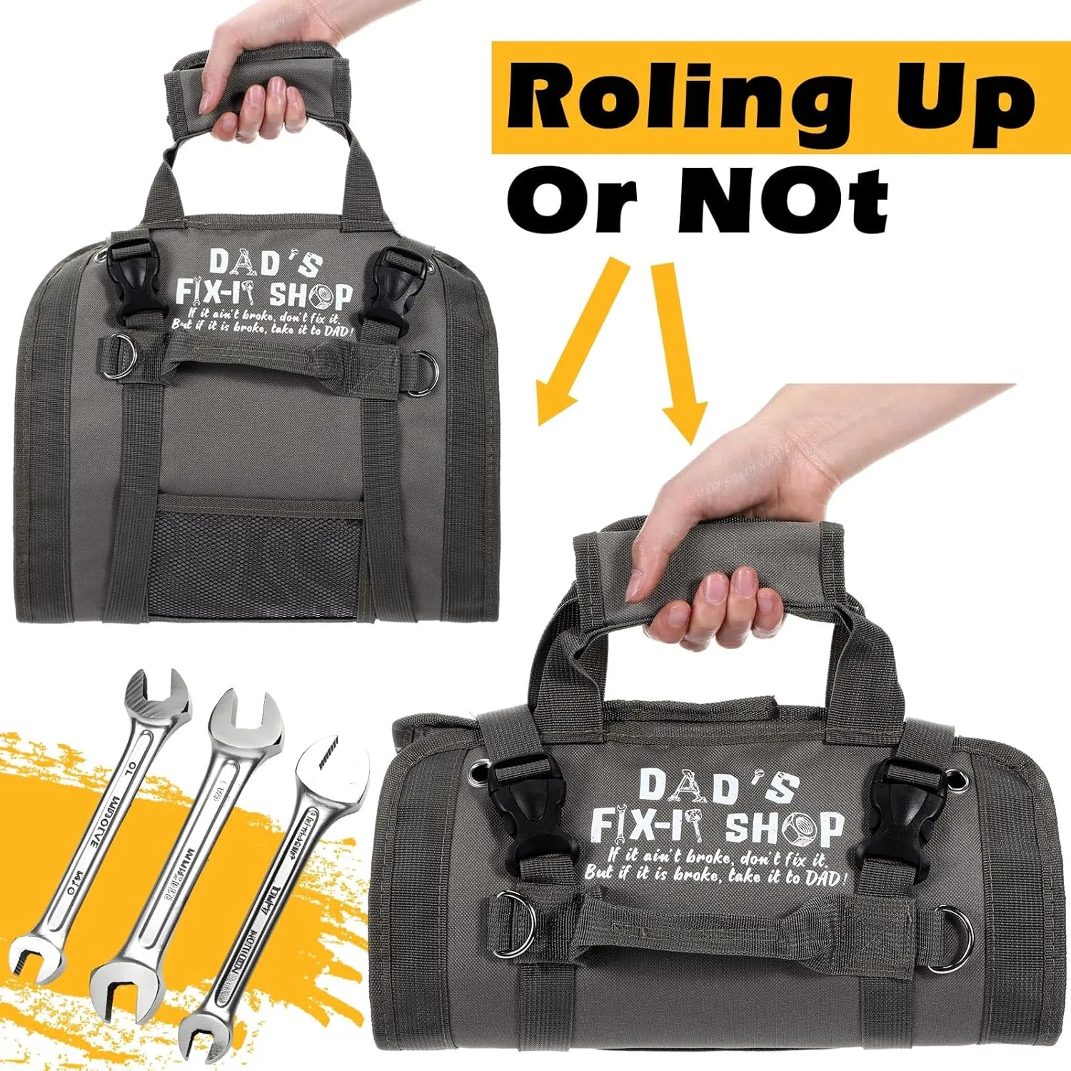 Sweetude Roll up Tool Bag and Kraft Paper Box Set for Men Heavy Duty Tool Bag Portable Tool Bag with Shoulder Strap and 2 Detachable Pockets Survival Kit for Dad Gifts(Gray)