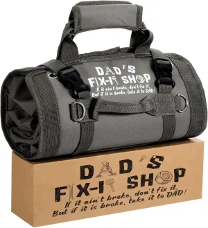 Sweetude Roll up Tool Bag and Kraft Paper Box Set for Men Heavy Duty Tool Bag Portable Tool Bag with Shoulder Strap and 2 Detachable Pockets Survival Kit for Dad Gifts(Gray)