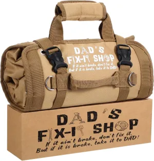 Sweetude Roll up Tool Bag and Kraft Paper Box Set for Men Heavy Duty Tool Bag Portable Tool Bag with Shoulder Strap and 2 Detachable Pockets Survival Kit for Dad Gifts(Khaki)