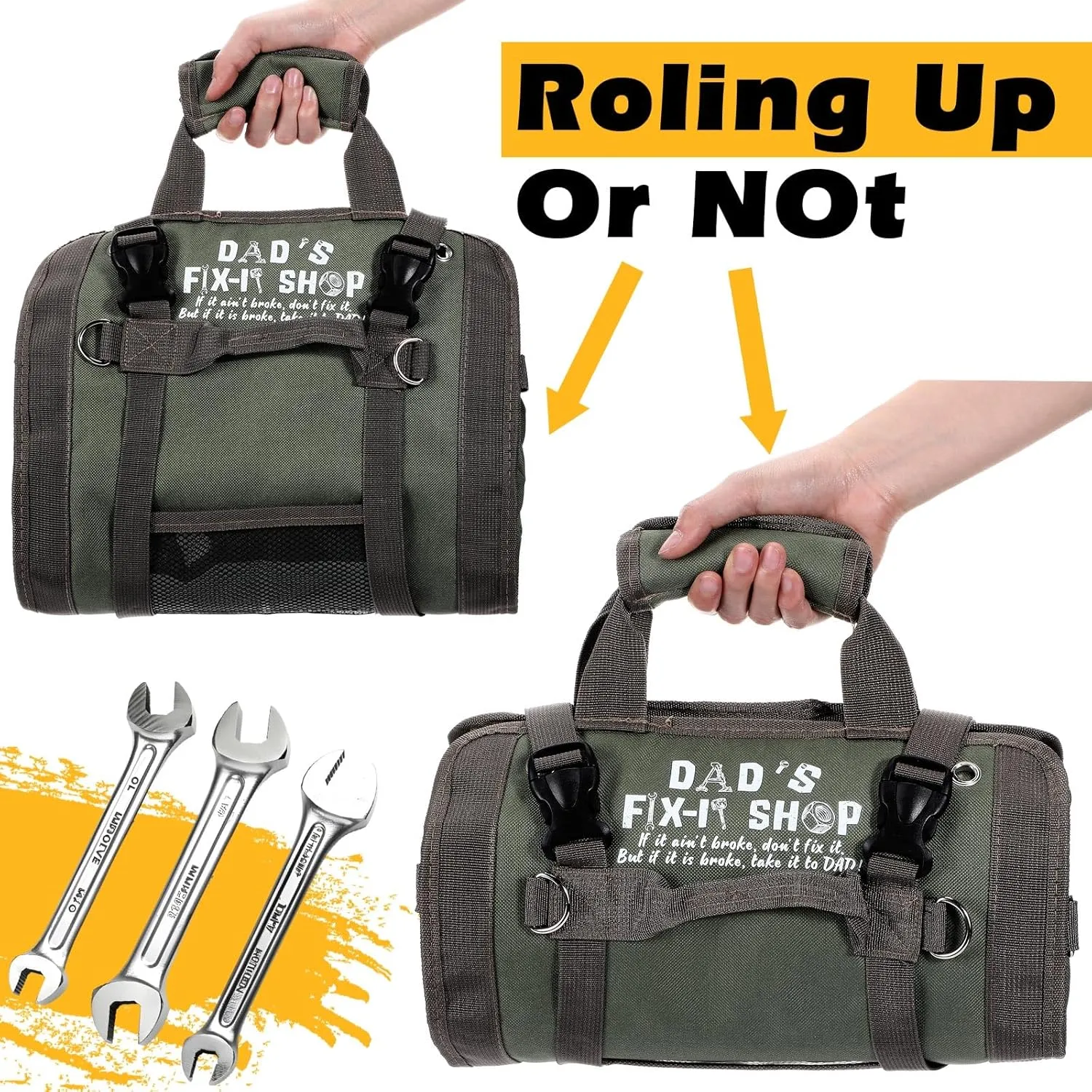 Sweetude Roll up Tool Bag and Kraft Paper Box Set for Men Heavy Duty Tool Bag with Shoulder Strap and 2 Detachable Pockets Survival Kit for Dad Gifts(Green)