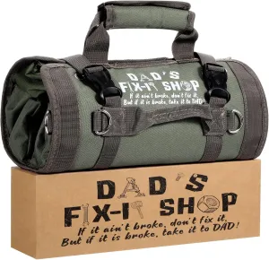 Sweetude Roll up Tool Bag and Kraft Paper Box Set for Men Heavy Duty Tool Bag with Shoulder Strap and 2 Detachable Pockets Survival Kit for Dad Gifts(Green)