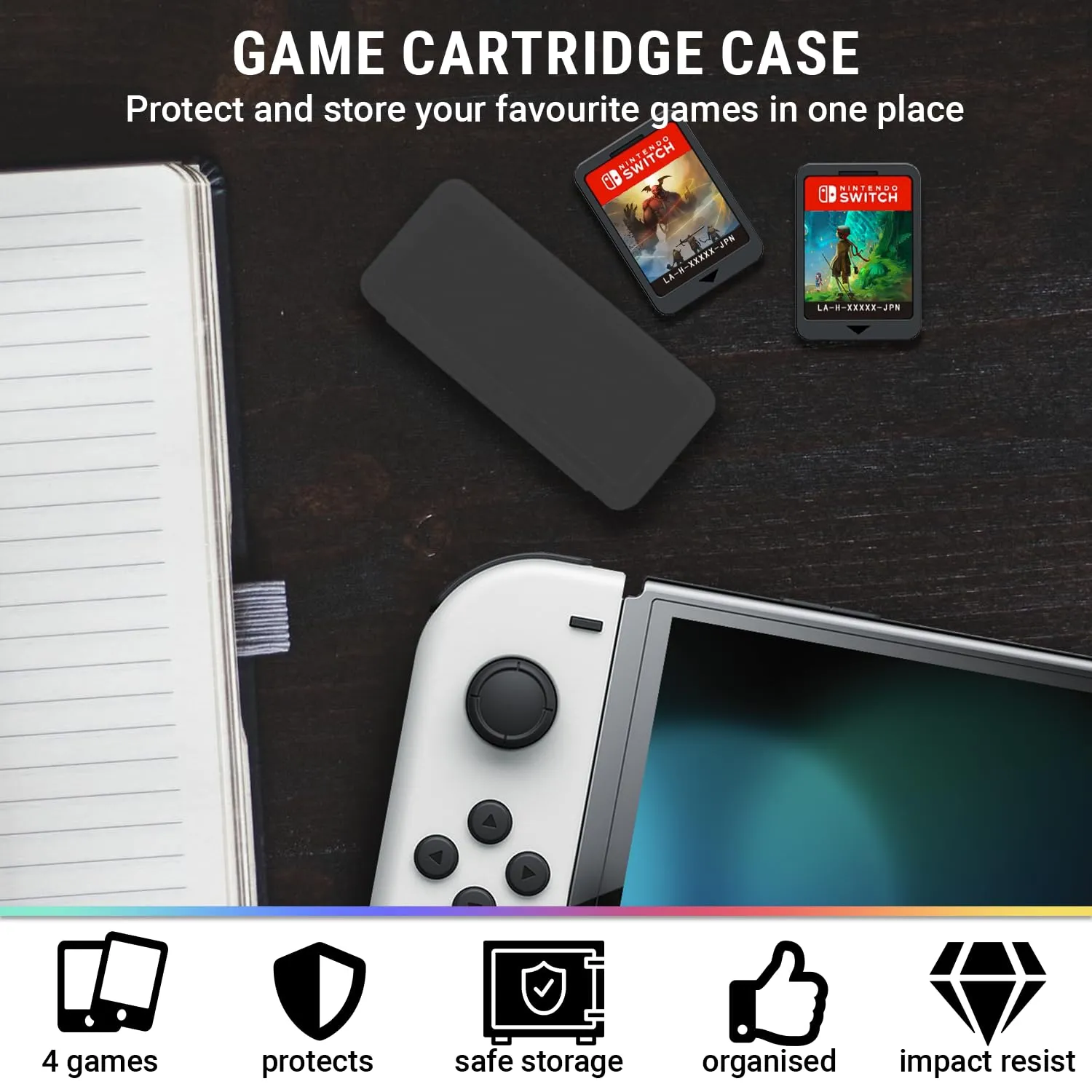 Switch Accessories Bundle - Orzly Essentials Pack for Nintendo switch OLED Case & Screen Protector , Grip Case, Games Holder, Headphones - Classic Black Edition